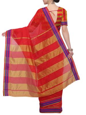 striped zari border woven saree with blouse - 15471420 - Standard Image - 2