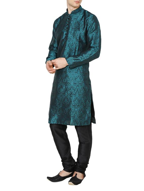 green dupion kurta pyjama set - 15471649 - Zoom Image - 2