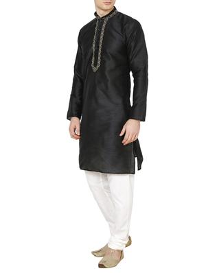 black dupion kurta pyjama set - 15471660 - Standard Image - 2