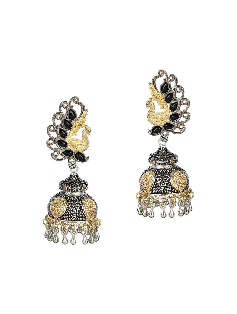 black silver tone oxidized jhumka - 15472472 - Zoom Image - 2