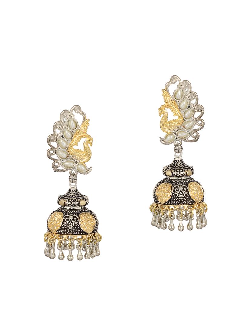 silver tone oxidized jhumka - 15472474 - Zoom Image - 2