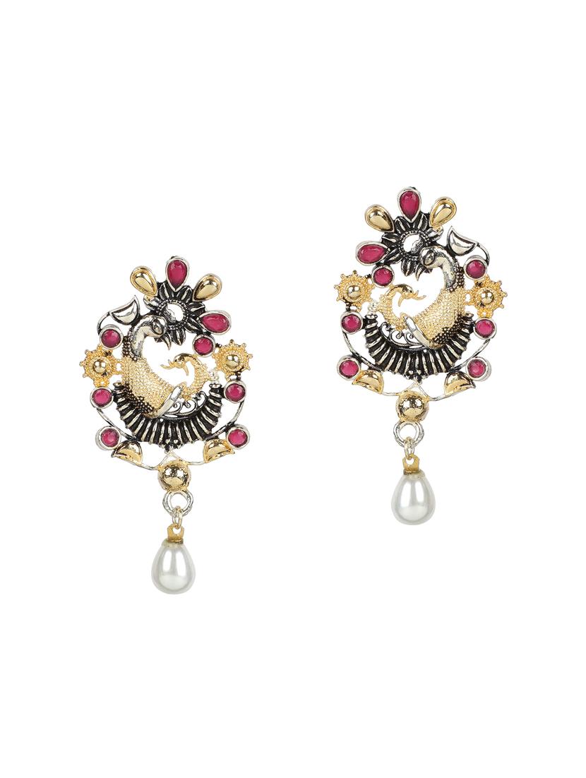 pink silver tone oxidized earrings - 15472476 - Zoom Image - 2