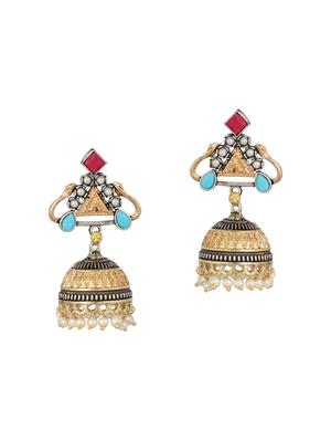 multi colored brass jhumka earring - 15472596 - Standard Image - 2