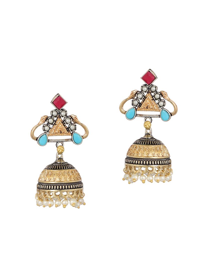 multi colored brass jhumka earring - 15472596 - Zoom Image - 2