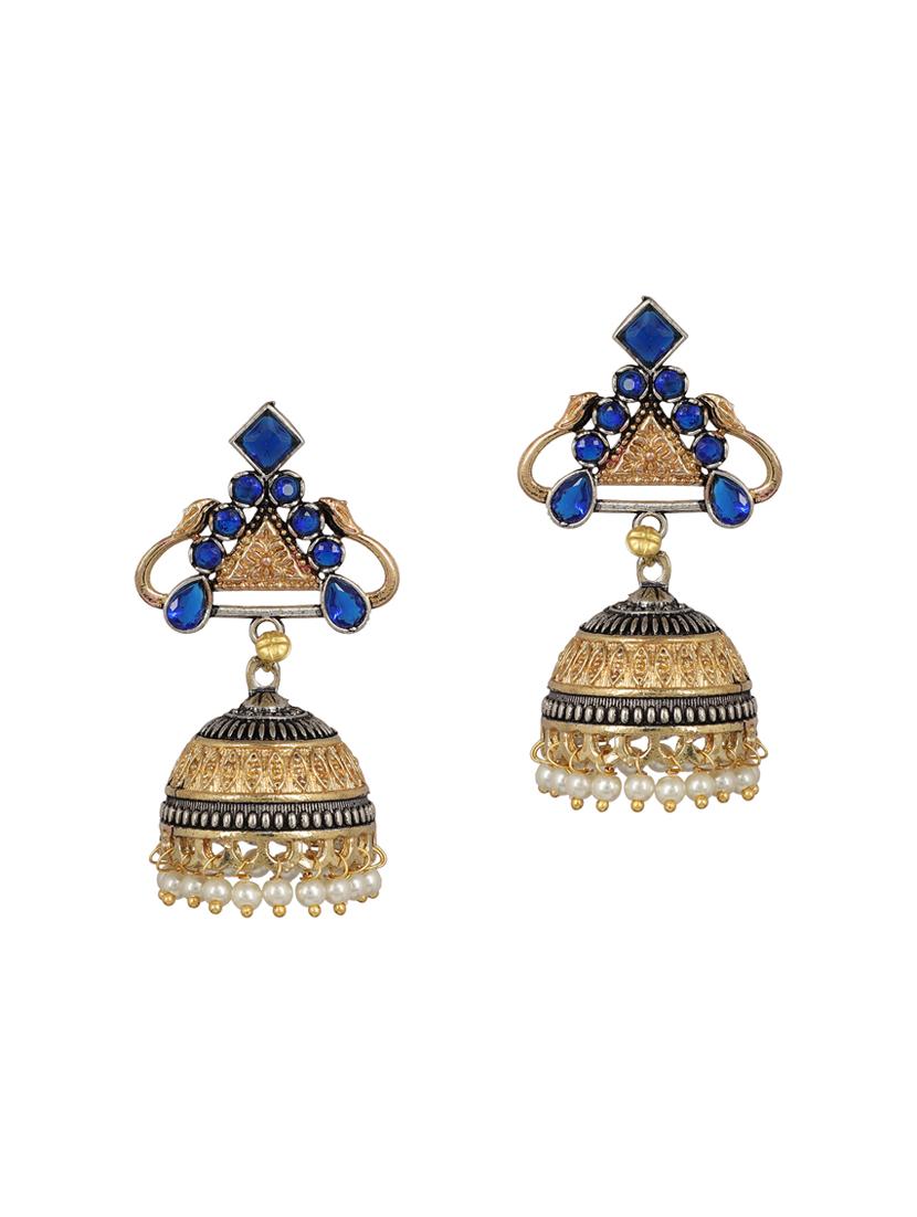 blue brass jhumka earring - 15472598 - Zoom Image - 2
