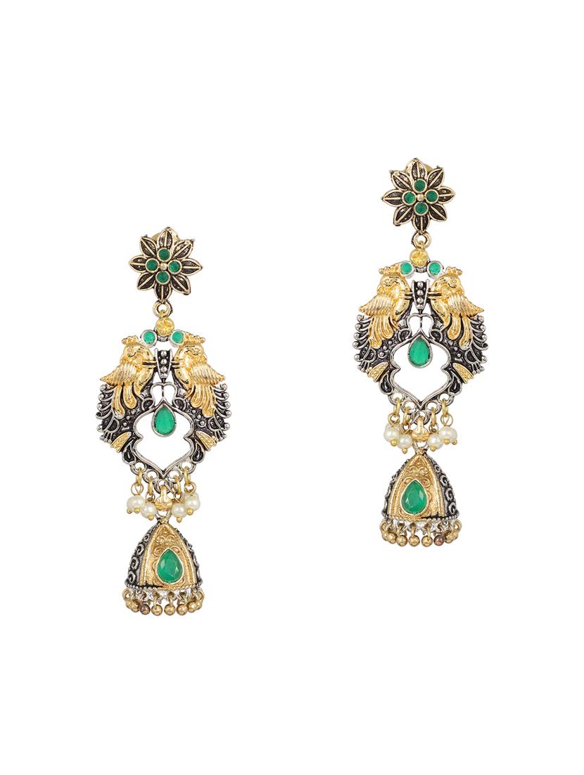 green brass jhumka earring - 15472605 - Zoom Image - 2