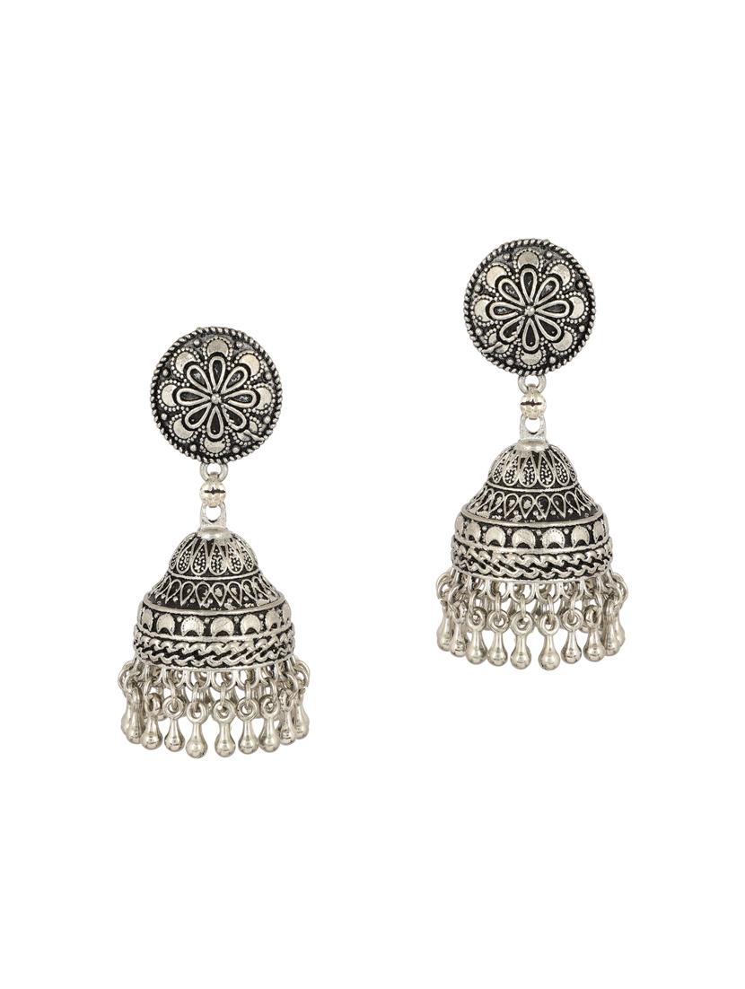 silver brass jhumka earring - 15472659 - Zoom Image - 2