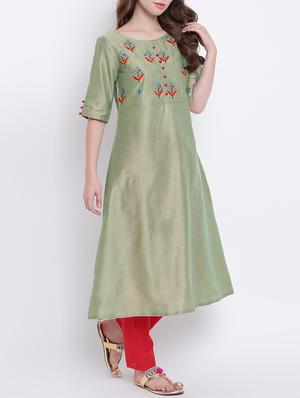 A-line embroidered kurta - 15472768 - Standard Image - 2