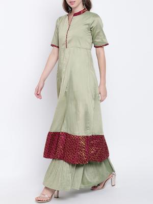 Silk flared kurta with sharara set - 15472774 - Standard Image - 2