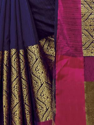 gold zari border woven saree with blouse - 15474983 - Standard Image - 2