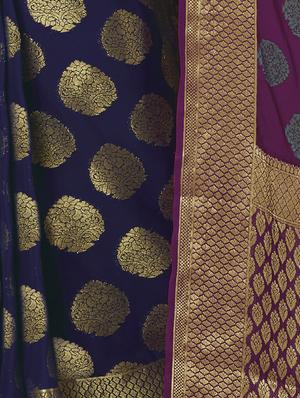 half & half zari banarasi saree with blouse - 15475068 - Standard Image - 2