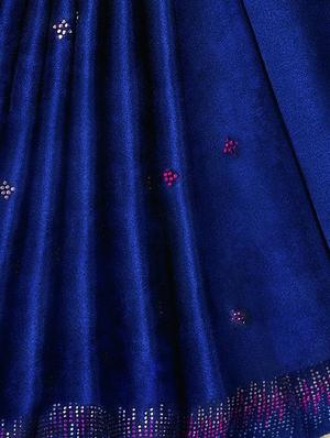 embellished royal blue saree with blouse - 15475124 - Standard Image - 2