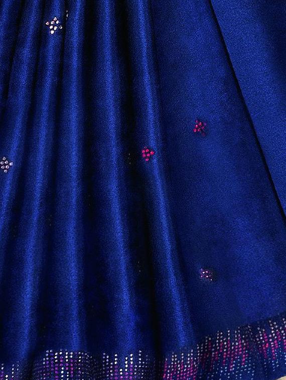 embellished royal blue saree with blouse - 15475124 - Zoom Image - 2