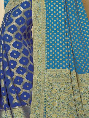 half & half zari banarasi saree with blouse - 15475270 - Standard Image - 2