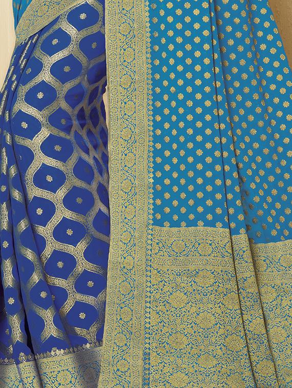 half & half zari banarasi saree with blouse - 15475270 - Zoom Image - 2