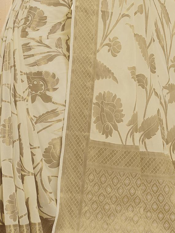 floral zari motif banarasi saree with blouse - 15475276 - Zoom Image - 2