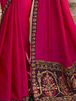Border embroidered saree with blouse - 15475310 - Standard Image - 2