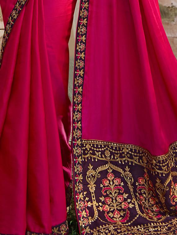 Border embroidered saree with blouse - 15475310 - Zoom Image - 2