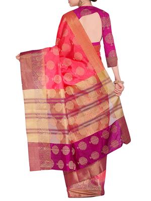 contrast zari motif woven saree with blouse - 15475437 - Standard Image - 2