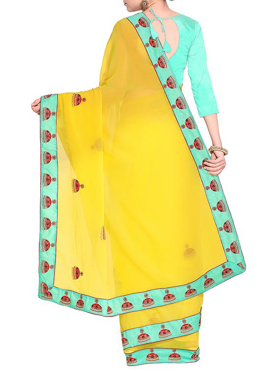 conversational embroidered yellow saree with blouse - 15475446 - Zoom Image - 2