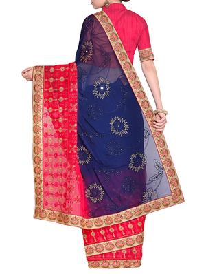 contrast border thread embroidered saree with blouse - 15475447 - Standard Image - 2
