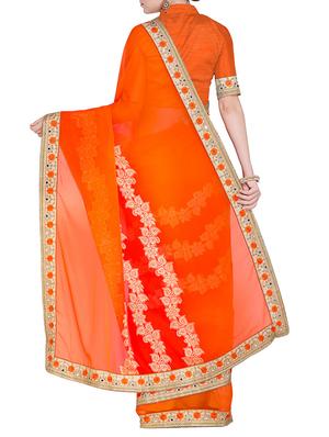 embroidered border brasso orange saree with blouse - 15475456 - Standard Image - 2