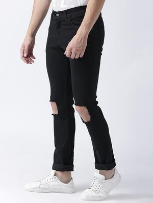 black cotton blend distressed jeans - 15475501 - Standard Image - 2