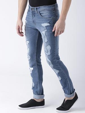 blue cotton blend ripped jeans - 15475505 - Standard Image - 2