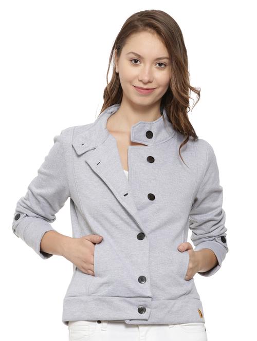 stylized neck button down jacket - 15475753 - Standard Image - 1