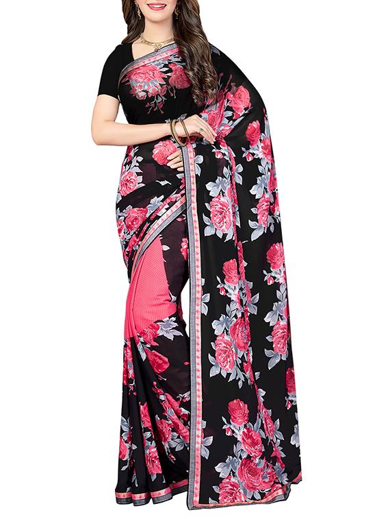 (pack of 2) multicolor georgette printed saree combo with blouse - 15475828 - Zoom Image - 2
