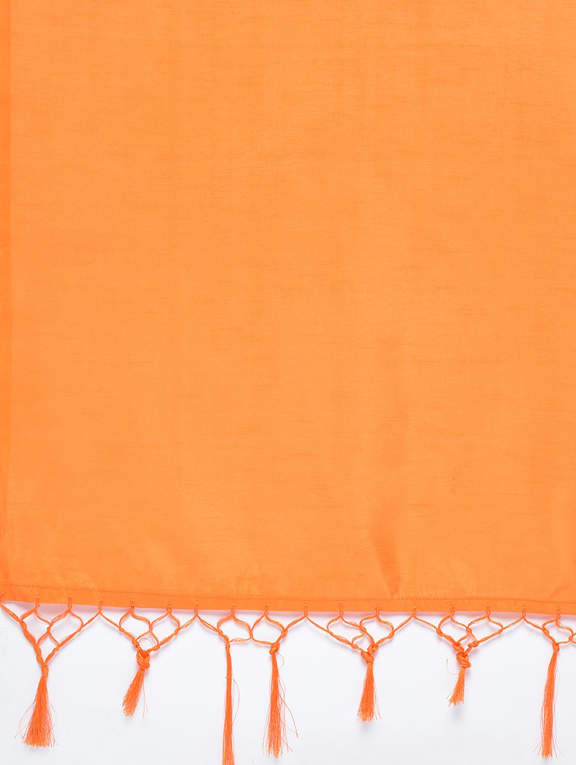 tassels pallu plain orange saree with blouse - 15482348 - Zoom Image - 5