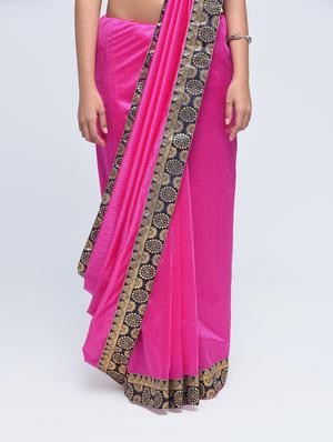 contrast jacquard border saree with blouse - 15482350 - Standard Image - 2