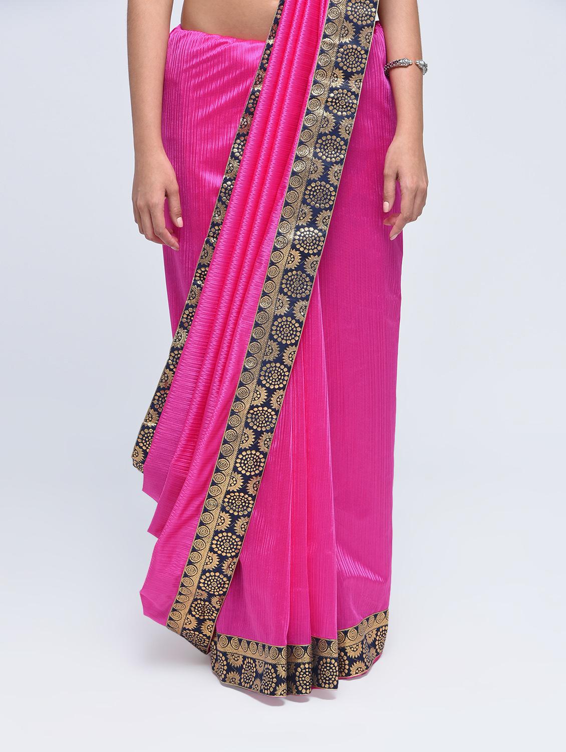 contrast jacquard border saree with blouse - 15482350 - Zoom Image - 2
