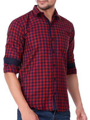 red cotton casual shirt - 15482956 - Standard Image - 2