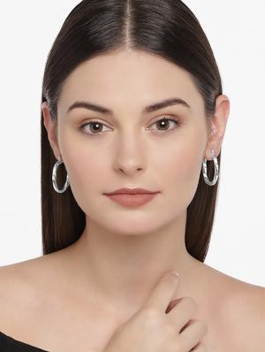 silver metal hoop earring - 15483939 - Standard Image - 2