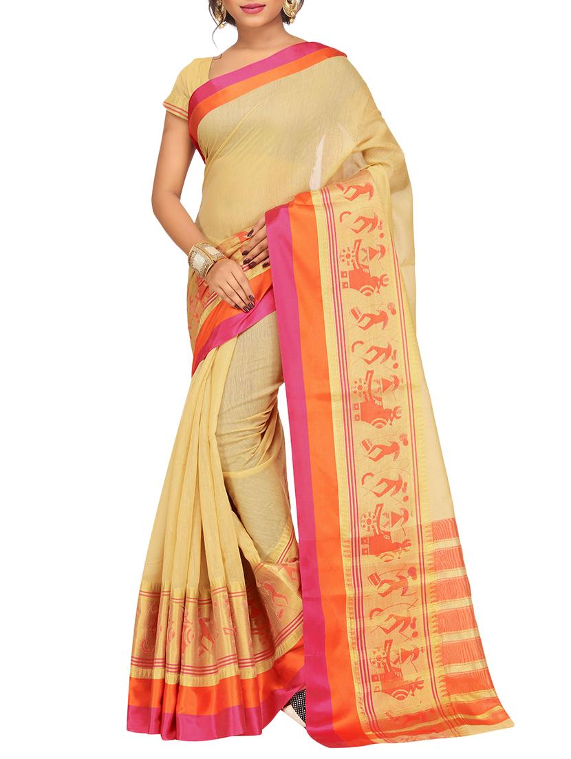 set of 2 zari bordered saree with blouse - 15484221 - Zoom Image - 2