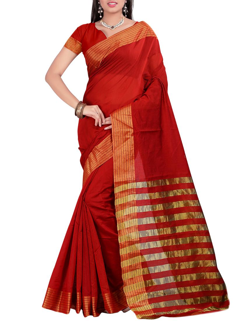 set of 2 zari bordered saree with blouse - 15484291 - Zoom Image - 2