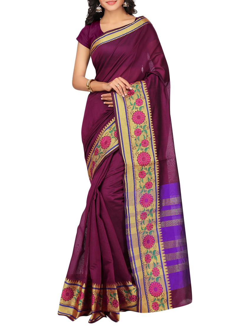 set of 2 zari bordered saree with blouse - 15484302 - Zoom Image - 2