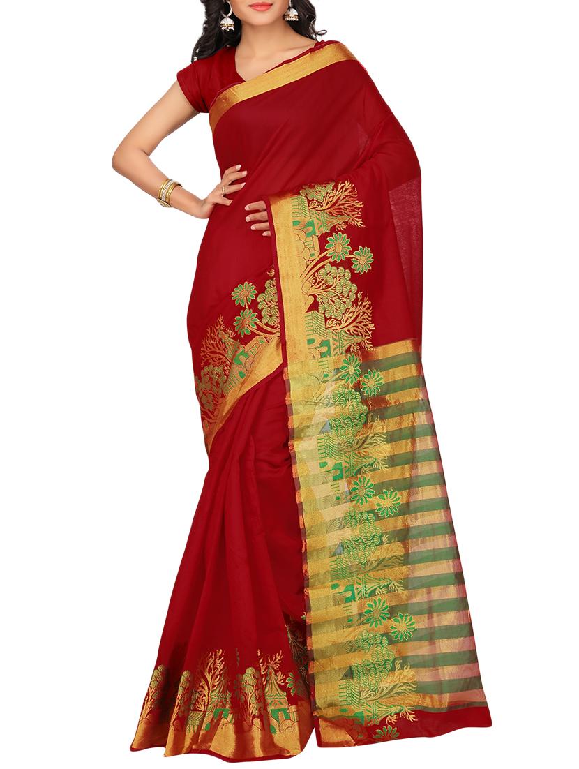 set of 2 zari bordered saree with blouse - 15484350 - Zoom Image - 2