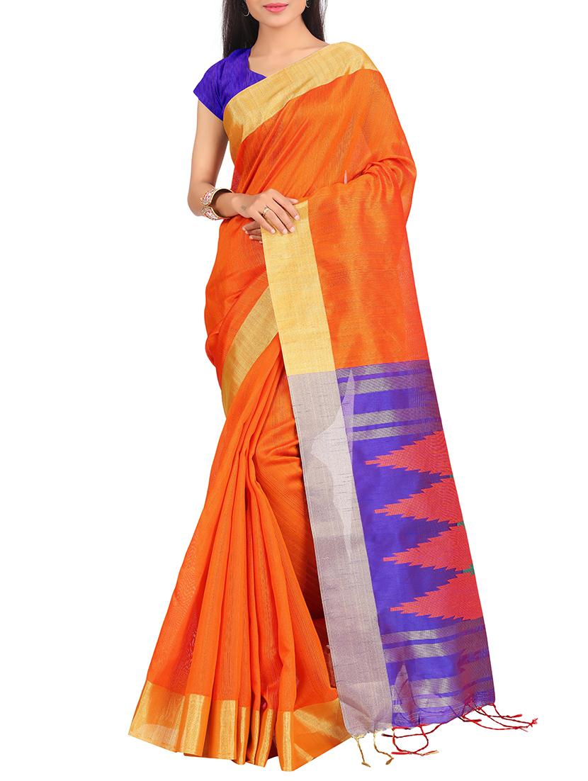 set of 2 zari bordered saree with blouse - 15484504 - Zoom Image - 2