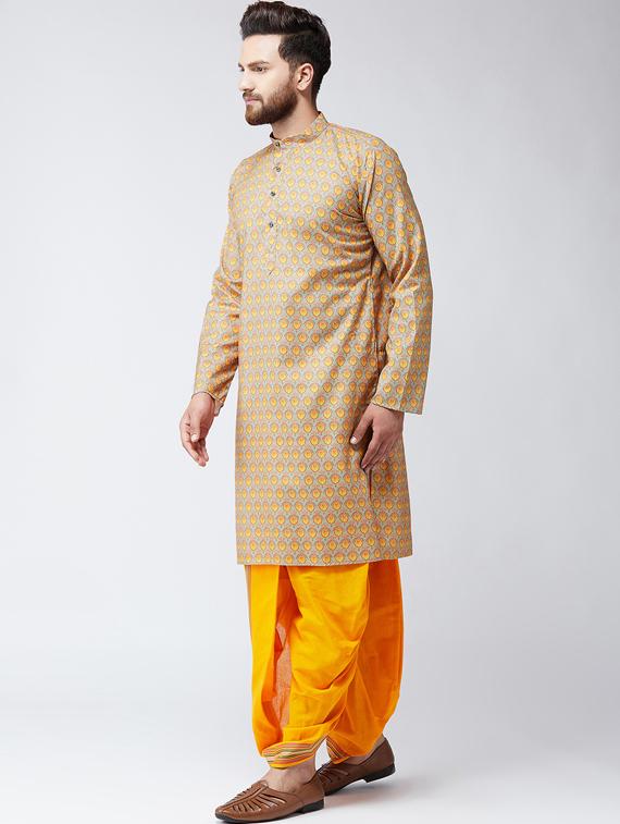 orange cotton dhoti kurta set - 15484993 - Zoom Image - 2