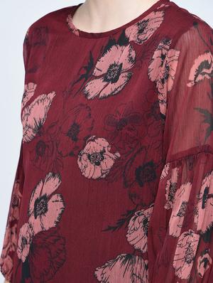 Burgundy floral lantern sleeved dress - 15486017 - Standard Image - 5