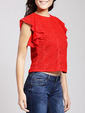 ruffle detail mesh top - 15486042 - Standard Image - 2