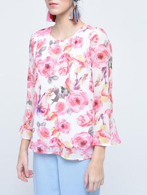 floral flute sleeved top - 15486053 - Standard Image - 2