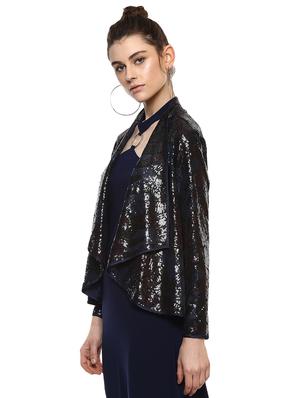 piping detail sequined asymmetric shrug - 15486080 - Standard Image - 2