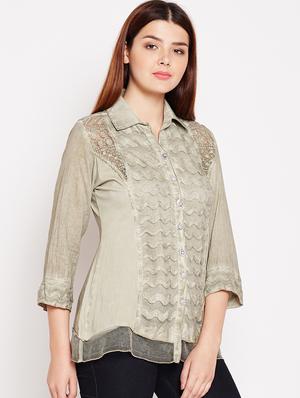 sheer paneled embroidered tunic - 15486154 - Standard Image - 2