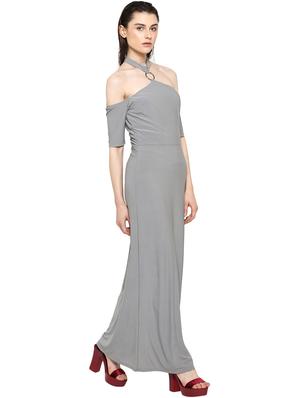ring detail choker neck maxi dress - 15486322 - Standard Image - 2
