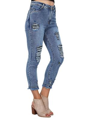 distressed frayed cropped jeans - 15488371 - Standard Image - 2