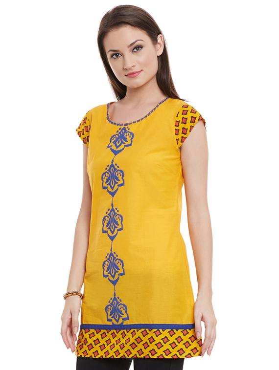 A-line block print kurti - 15490685 - Zoom Image - 2