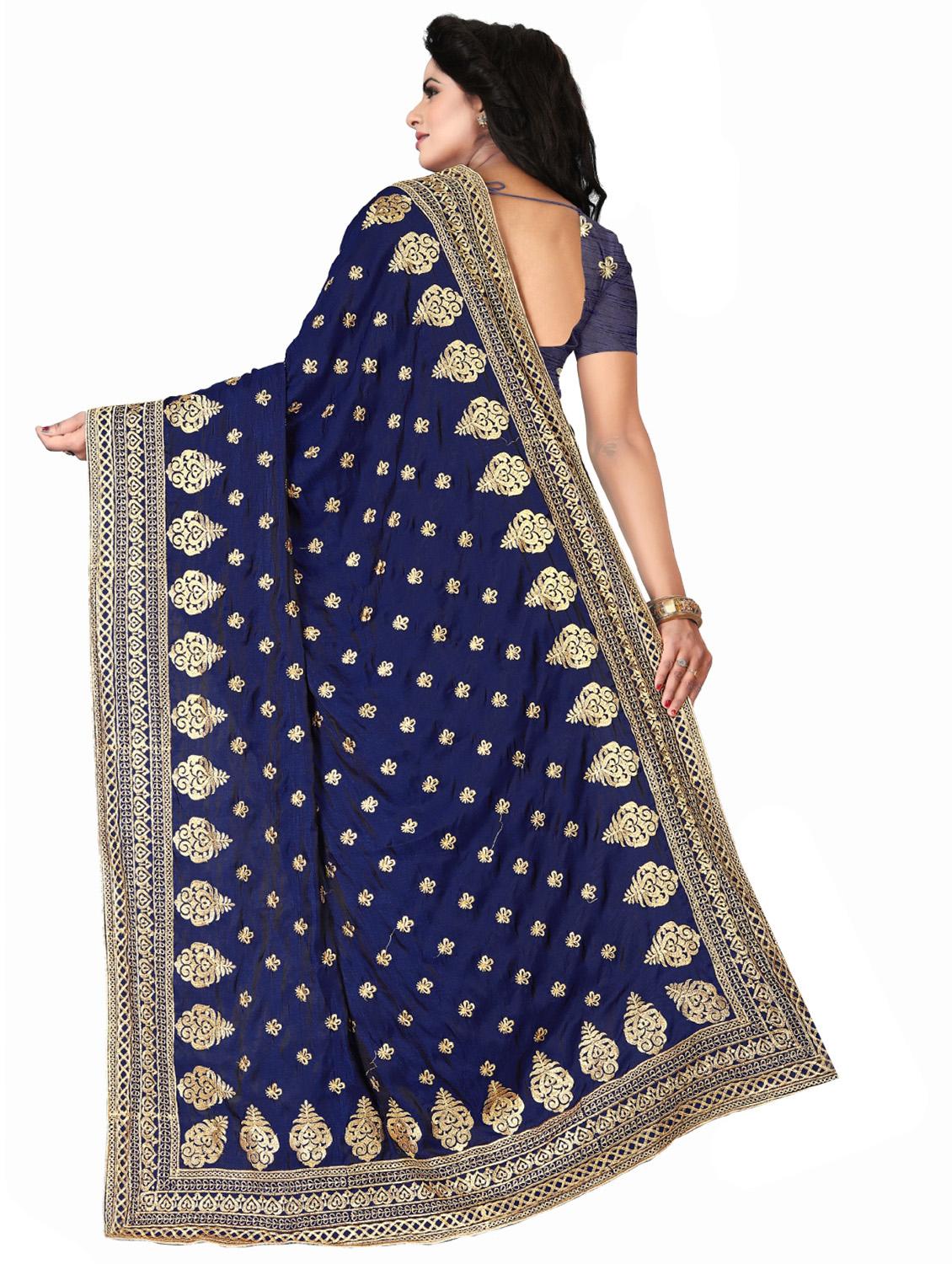 gold thread embroidered saree with blouse - 15491226 - Zoom Image - 2